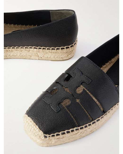 Tory Burch Black Ines Cutout Leather Platform Espadrilles