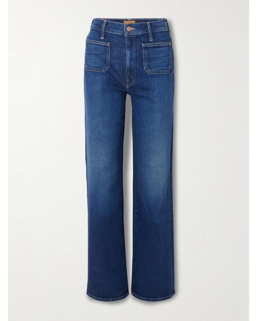 Mother Blue Patch Pocket Rambler Zip High-Rise Straight-Leg Jeans