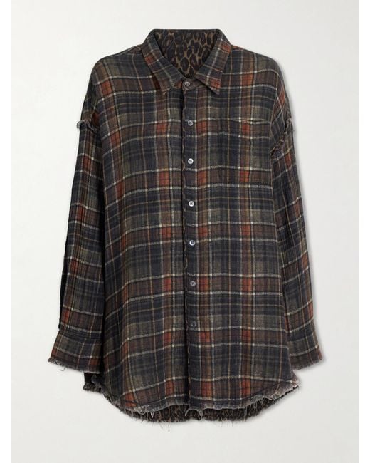 R13 Black Checked Cotton Reversible Shirt