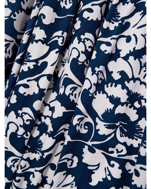 Robe Midi Dos Nu En Serge De Coton À Imprimé Fleuri Et À Plis Johanna Lotus Emporio Sirenuse en coloris Blue