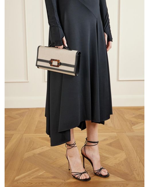 Roger Vivier White Belle Vivier Buckled Canvas Clutch