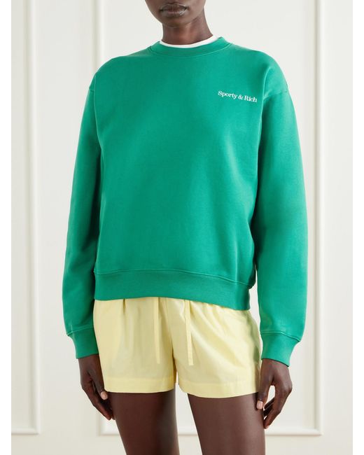 Sporty & Rich Green Fitness 94 Logo-Printed Cotton-Jersey Sweatshirt