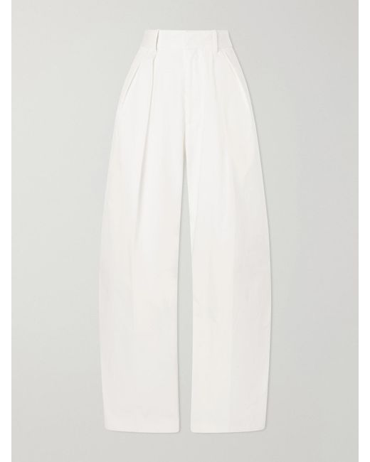 Kallmeyer White Joel Pleated Cotton-Poplin Wide-Leg Pants