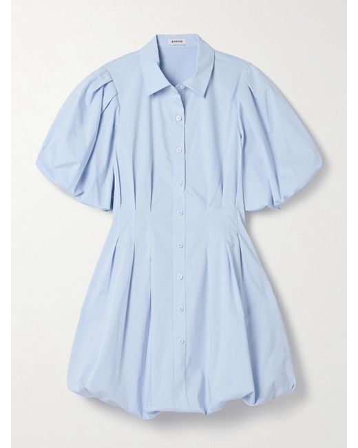 Jonathan Simkhai Blue Cleo Mini-Hemdblusenkleid Aus Einer Baumwollmischung Mit Falten
