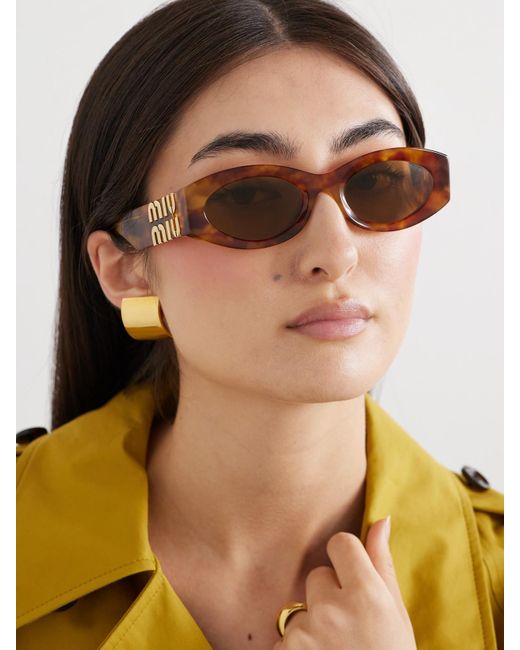 Miu Miu Brown Glimpse Oval-Frame Acetate Sunglasses