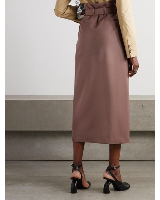 Jupe Midi En Serge De Laine À Plis Et À Ceinture Dries Van Noten en coloris Brown