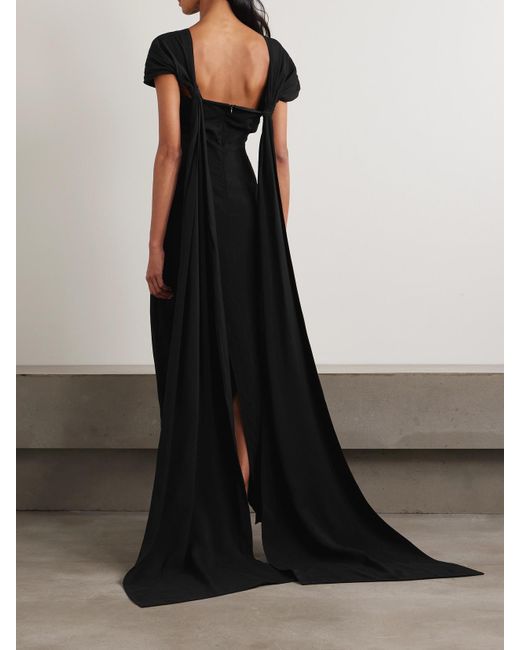 BERNADETTE Black Clara Draped Crepe Gown