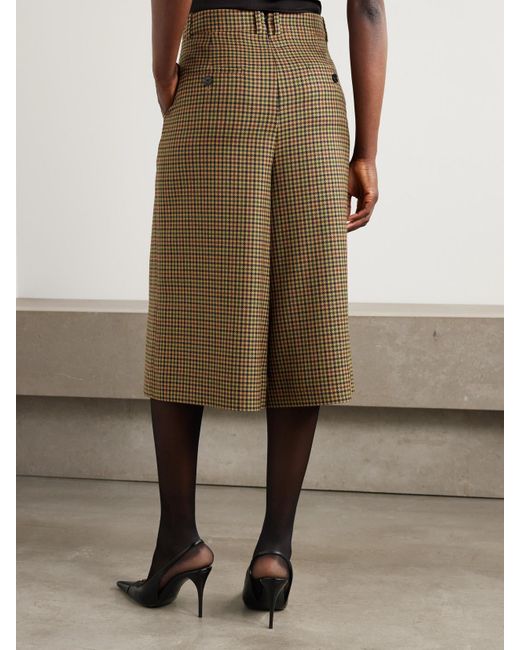 Saint Laurent Natural Culottes Mit Weitem Bein Aus Karierter Wolle
