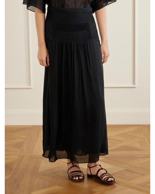 Isabel Marant Blue Pylka Embroidered Crepon Midi Skirt
