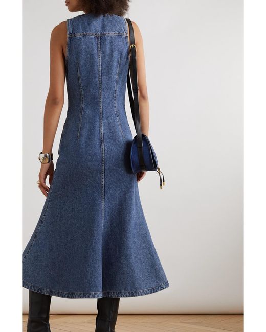 Chloé Blue Net Sustain Flared Recycled-Denim Midi Dress