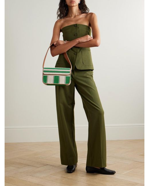 Staud Green Prince Twill Wide-Leg Pants