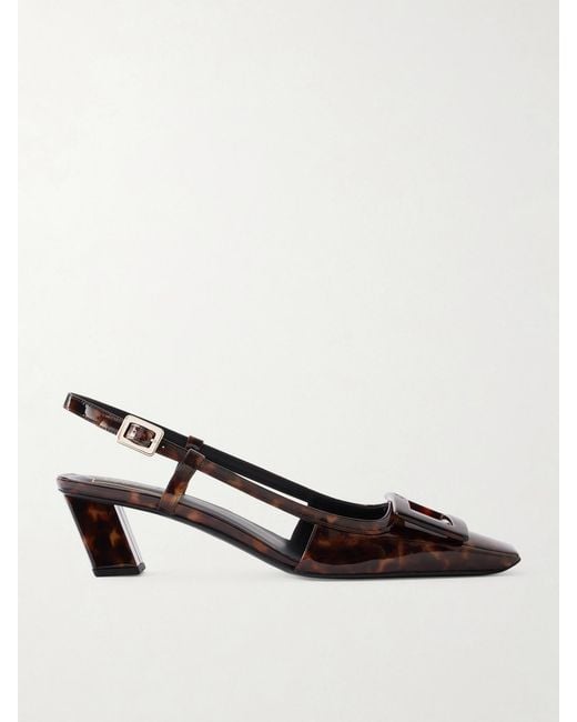 Roger Vivier Multicolor Belle Vivier 45 Animal-Print Patent-Leather Slingback Pumps