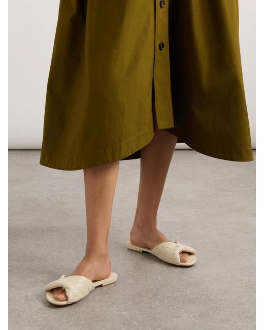 Bottega Veneta Natural Blink Intrecciato Leather Slides