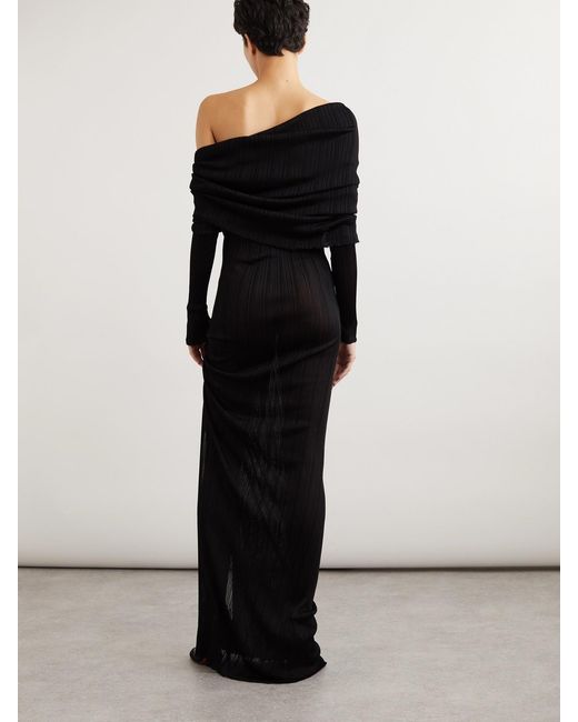 Alaïa Black One-Shoulder Draped Pointelle-Knit Maxi Dress