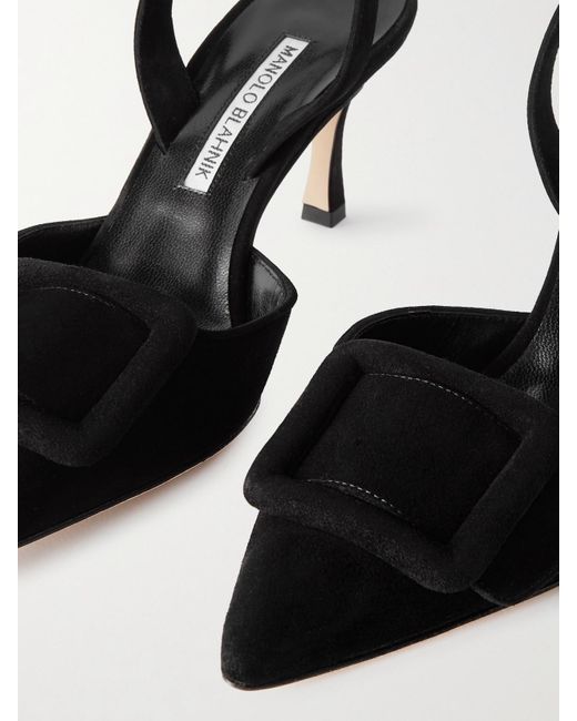 Manolo Blahnik Black Maysli 70 Slingback-Pumps Aus Veloursleder Mit Schnalle