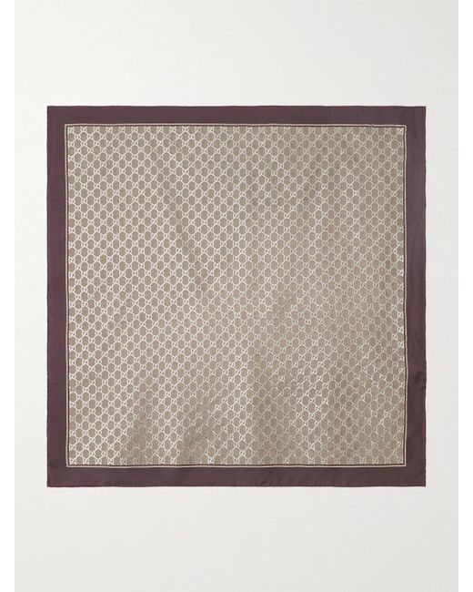 Gucci Natural Printed Metallic Silk-Twill Scarf