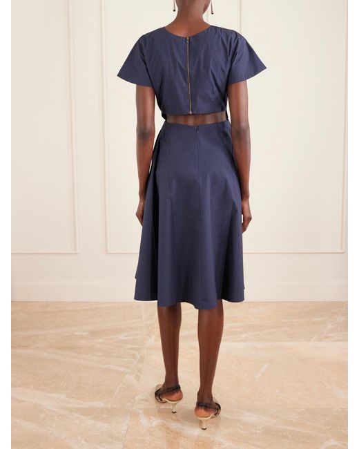 Rosie Assoulin Blue Buttercup Pleated Cotton-Taffeta Midi Dress