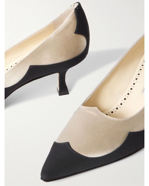 Manolo Blahnik Natural Fabraka 50 Crepe-Trimmed Satin Point-Toe Pumps