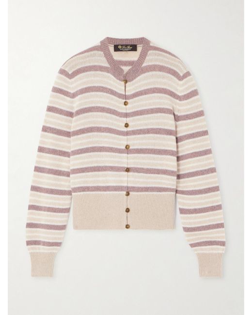 Loro Piana Natural Striped Cashmere Cardigan