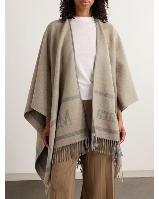 Max Mara Gray Hilde Logo-Jacquard Wool Cape