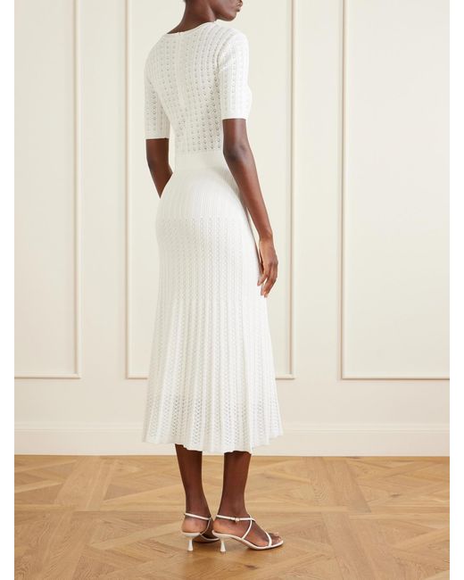 Rebecca Vallance White Embellished Crochet-Knit Midi Dress