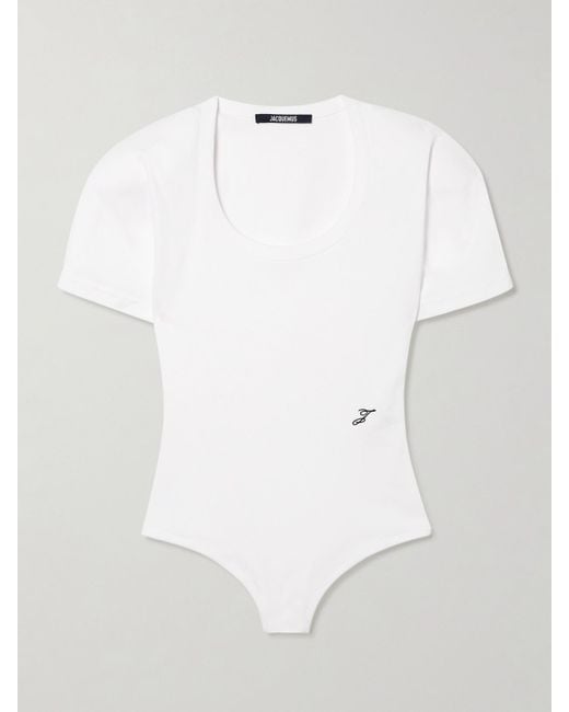 Jacquemus White The Ovalo Body Aus Geripptem Baumwoll-Jersey Mit Stickerei