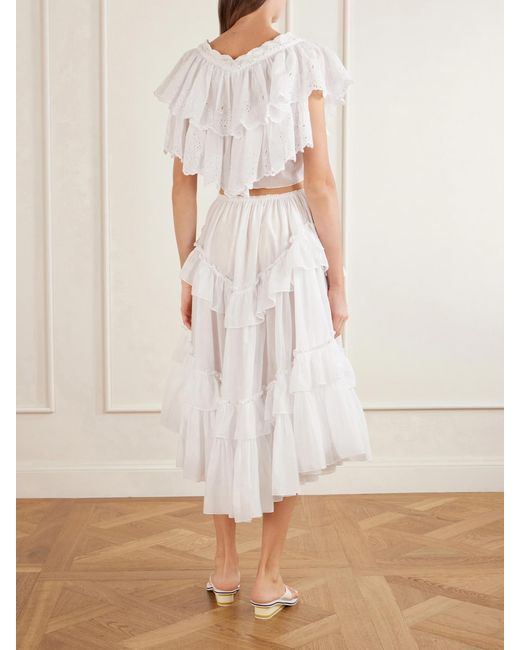 Chloé White Ruffled Tiered Cotton-Voile Midi Skirt