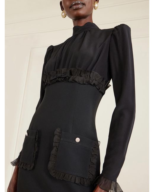 Alessandra Rich Black Ruffled Silk-Organza And Cady Mini Dress