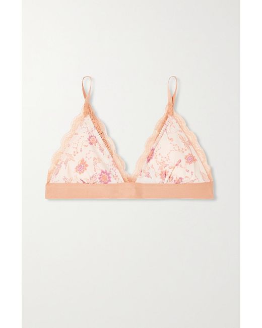 LoveStories Pink Net Sustain Filippa Lace-Trimmed Floral-Print Recycled Crepe Soft-Cup Triangle Bra