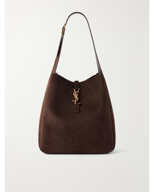 Saint Laurent Brown Logo-Embellished Suede Tote