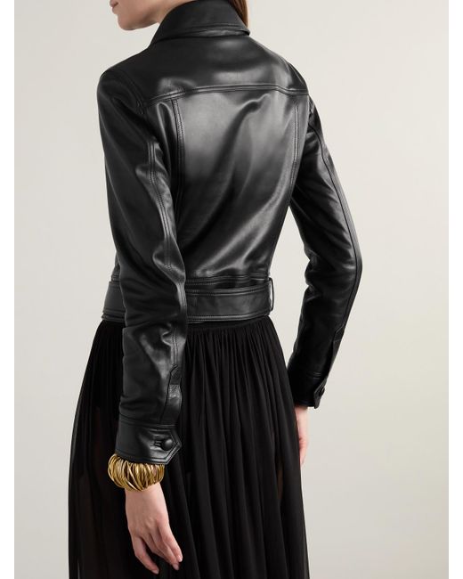 Saint Laurent Black Bikerjacke Aus Leder Mit Gürtel