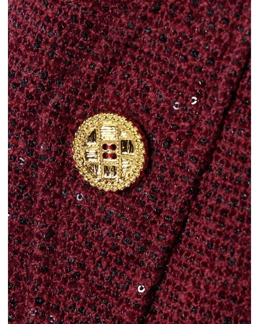 Alessandra Rich Red Sequin-Embellished Tweed Skirt