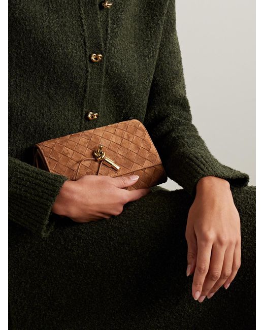 Bottega Veneta Brown Andiamo Small Intrecciato Suede Shoulder Bag