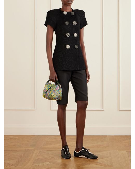 Dries Van Noten Black Wool And Silk-Blend Crepe Shorts