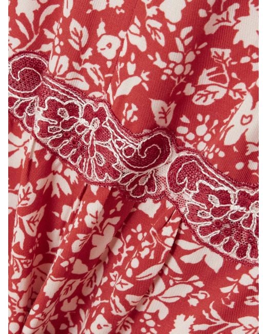 Loretta Caponi Pienza Tiered Lace-Trimmed Floral-Print Lyocell Midi Dress