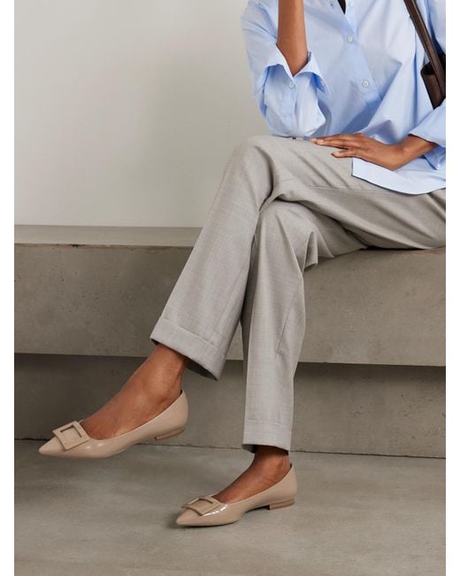 Roger Vivier Natural Gommettine Patent-Leather Point-Toe Flats