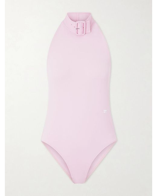 Courreges Pink Buckled Jersey Mockneck Bodysuit