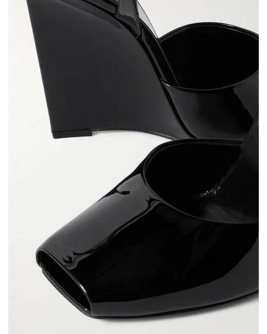 Saint Laurent Black La Scandale Patent-Leather Wedge Sandals