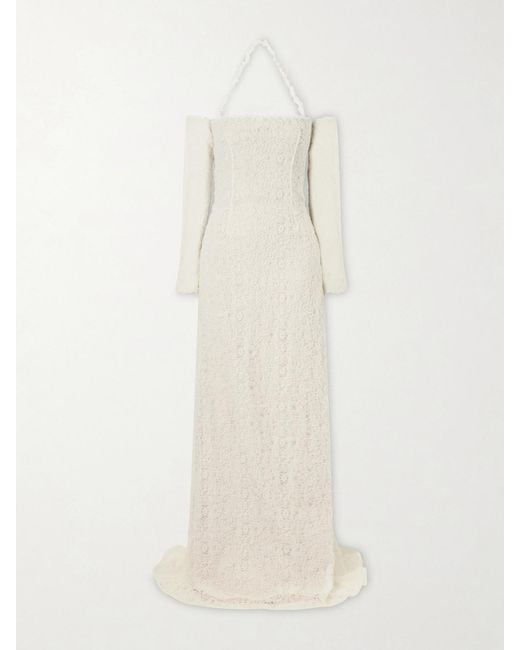 Danielle Frankel Natural Evie Embroidered Tulle And Organza Gown