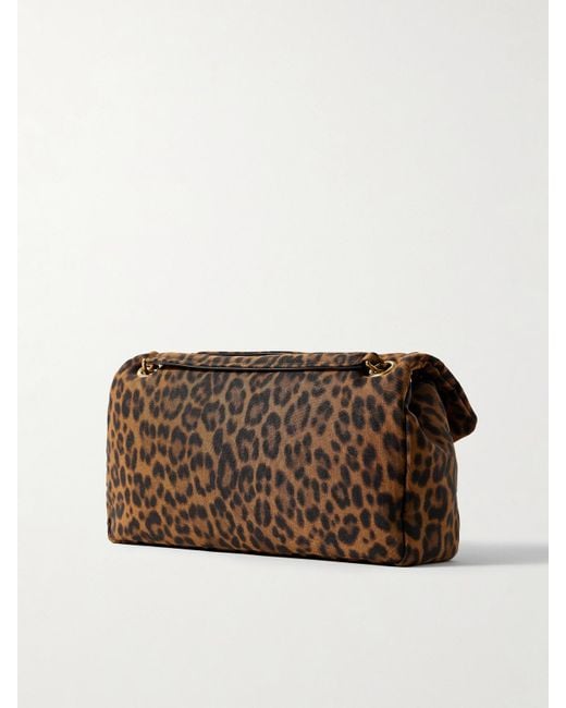 Saint Laurent Brown Calypso Kleine Schultertasche Aus Wattierter Faille Mit Leopardenprint