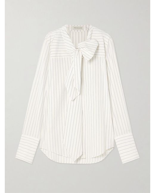 Dries Van Noten Natural Pinstriped Cotton-Poplin Pussy-Bow Shirt