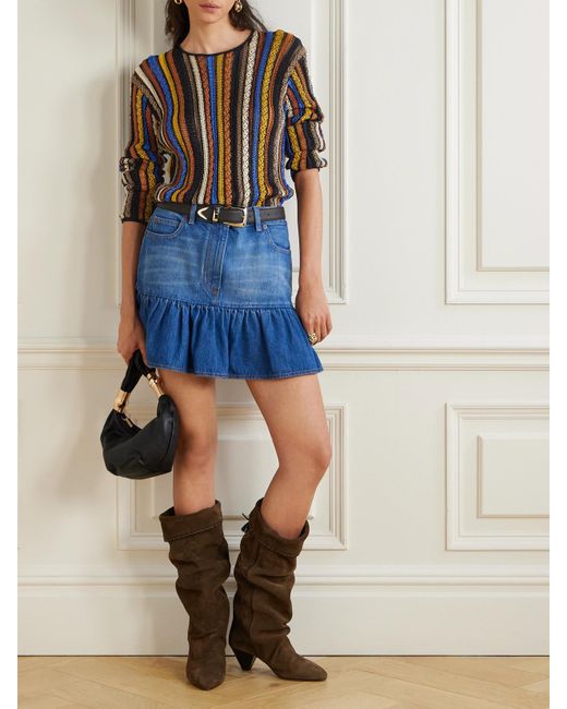 Ulla Johnson Blue Ardith Pullover Aus Strukturiertem Strick Mit Streifen
