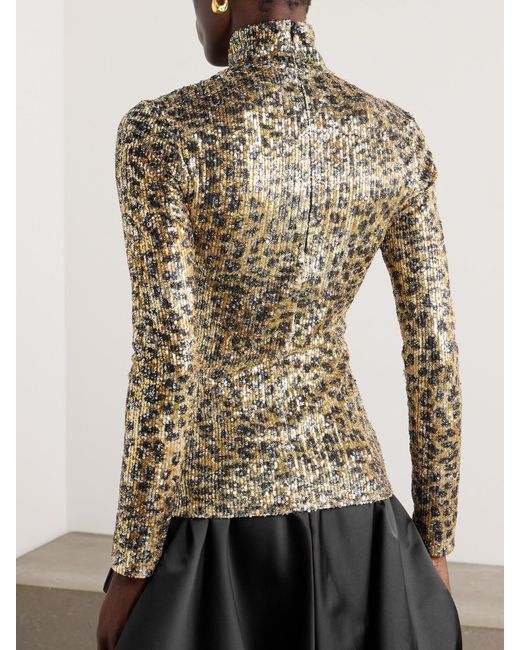 AZ FACTORY Multicolor Romy Sequin-Embellished Leopard-Print Mesh Turleneck Top