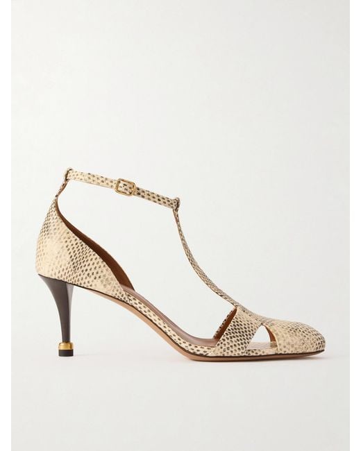 Chloé Natural Cleia 70 Snake-Effect Leather Pumps