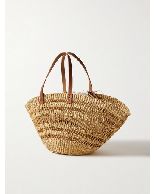 Muuñ Natural Colette Leather-Trimmed Straw Tote