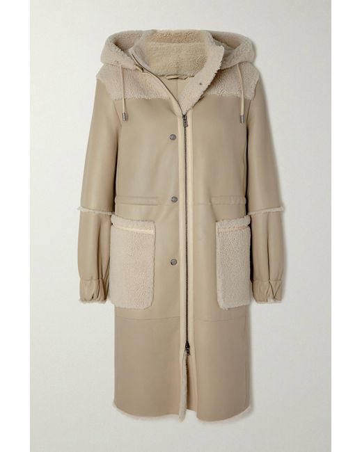 Bogner Claire-l Hooded Paneled Shearling Coat in Natural | Lyst