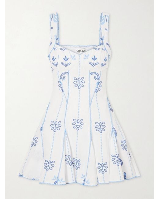 Charo Ruiz Blue Arissa Broderie Anglaise Cotton-Blend Mini Dress