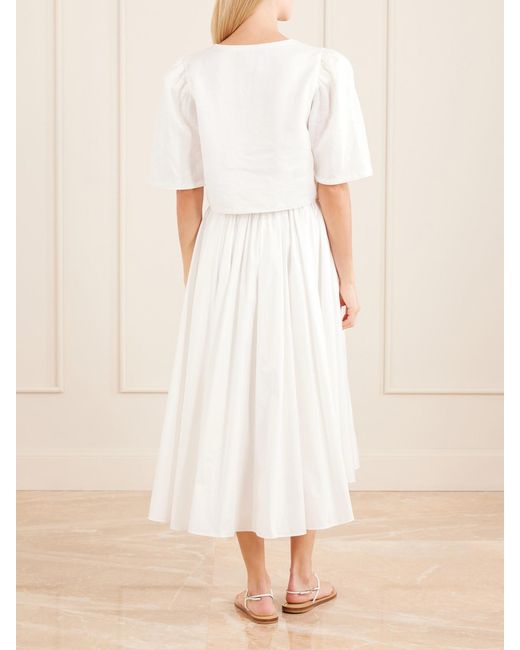 Farm Rio Natural Floral-Embroidered Cropped Linen Top