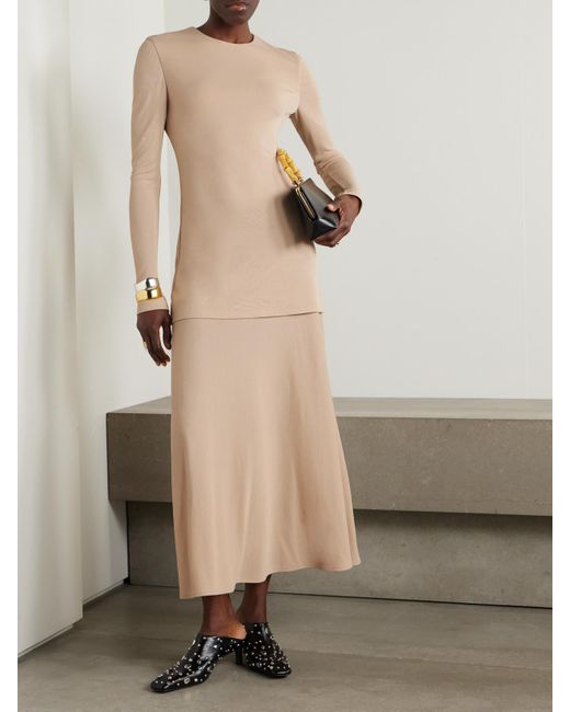 Jil Sander Natural Layered Crepe Maxi Dress