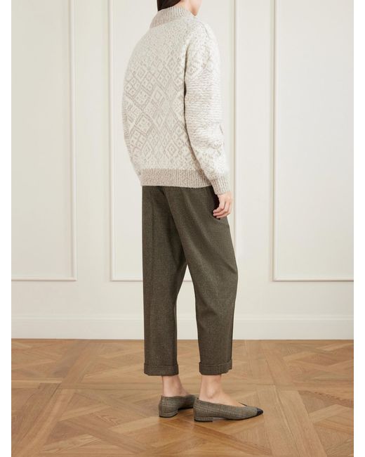 Loro Piana White Jacquard-Knit Cashmere Cardigan